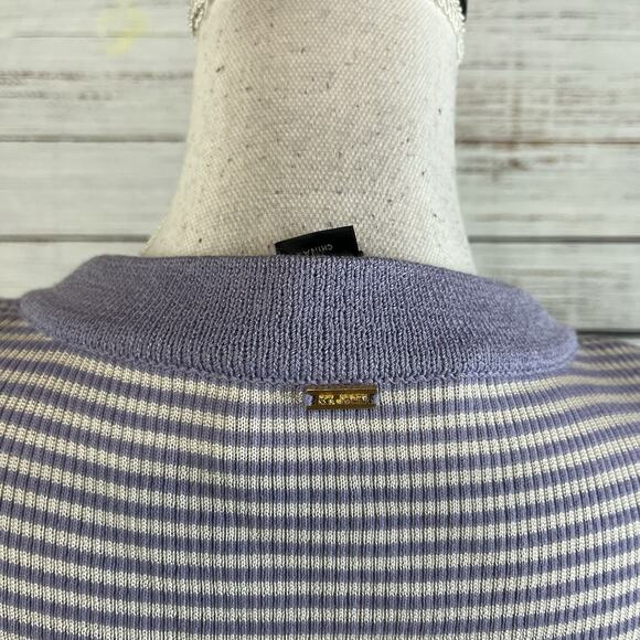 St. John Cardigan Sweater Jacket sz Small Cornflower Blue Lilac Striped Career - Picture 9 of 10